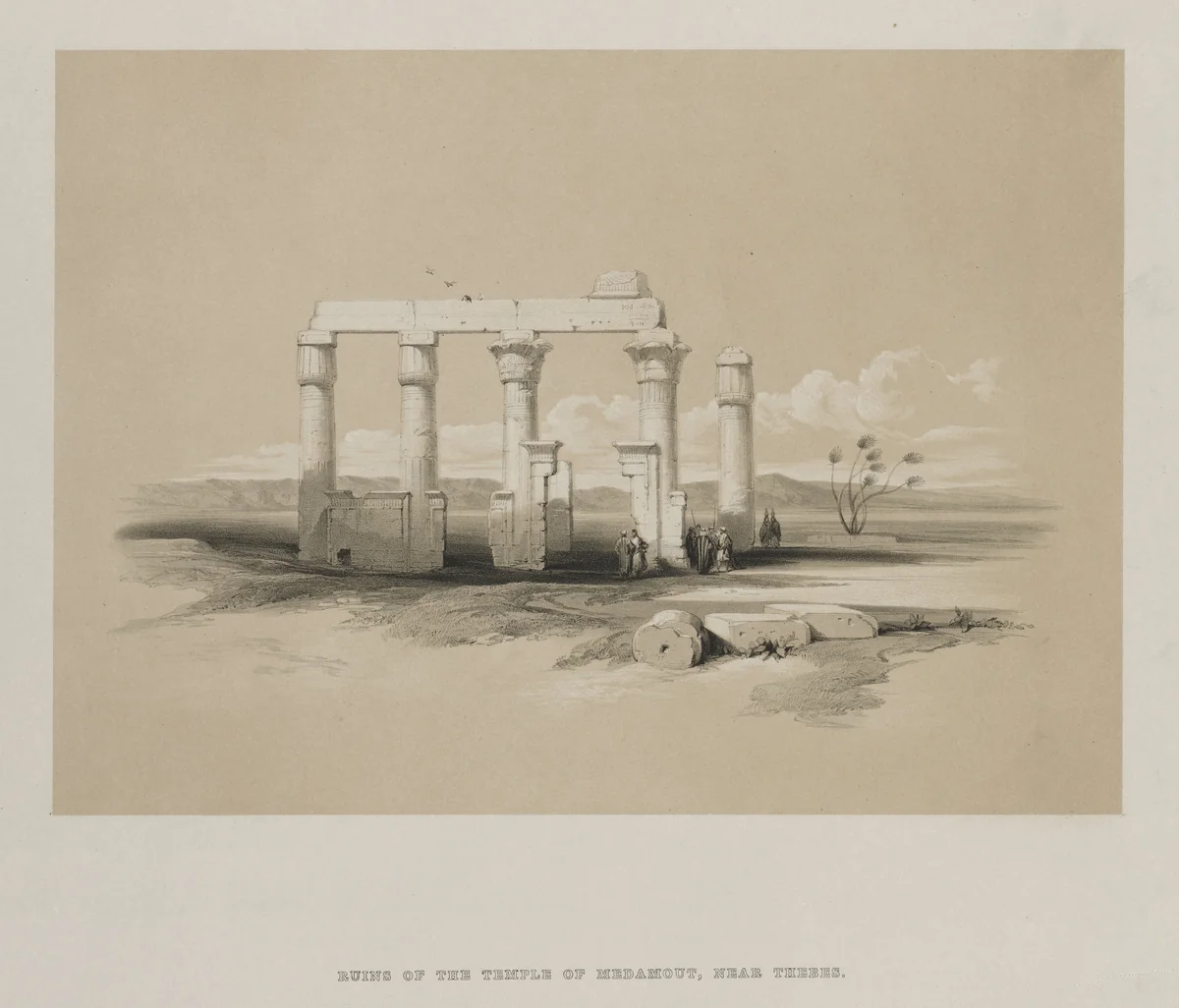 Egypt and Nubia, Volume II: Ruins of the Temple of Madamoud, at Thebes by Louis Haghe, print, 1847