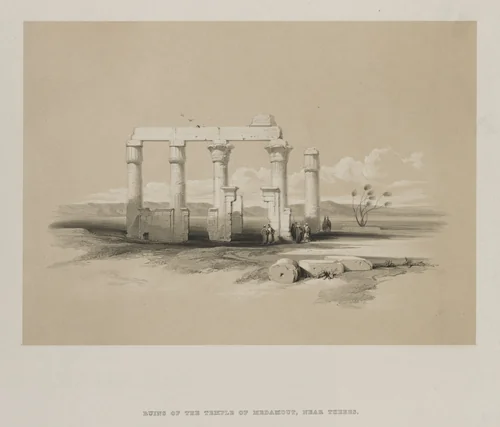 Egypt and Nubia, Volume II: Ruins of the Temple of Madamoud, at Thebes by Louis Haghe, print, 1847