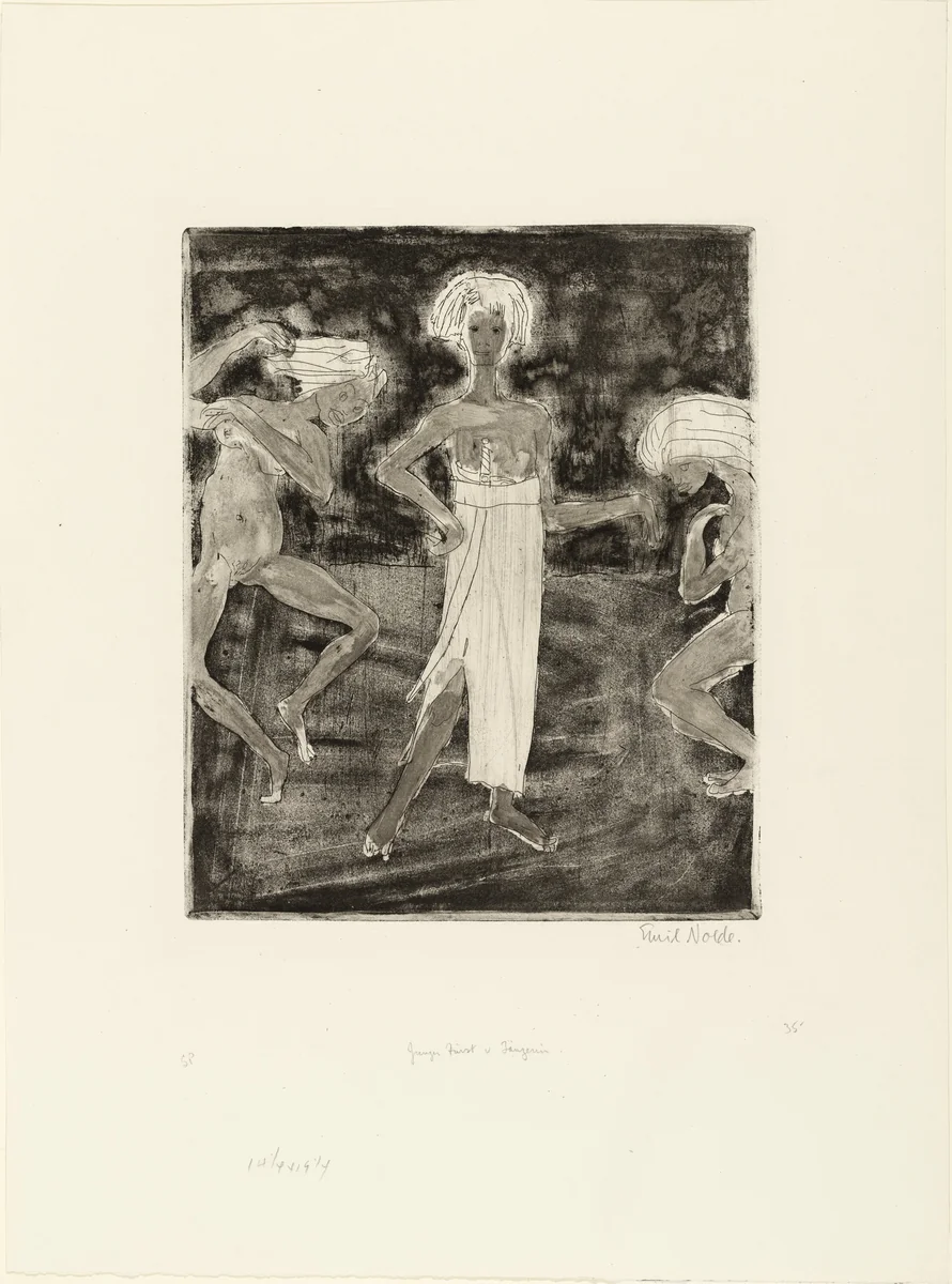 Young Prince and Dancers (Junger Fürst und Tänzerinnen) by Emil Nolde, print, 1918
