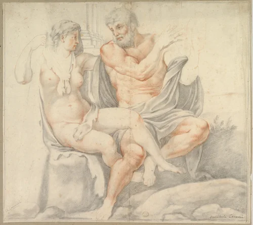 Hercules and Omphale by Annibale Carracci, drawing, 1560-1609