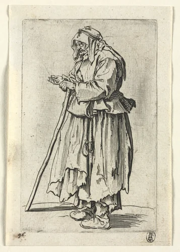 The Beggars: Beggar Woman Coming to Receive Alms by Jacques Callot, print, 1619-1627