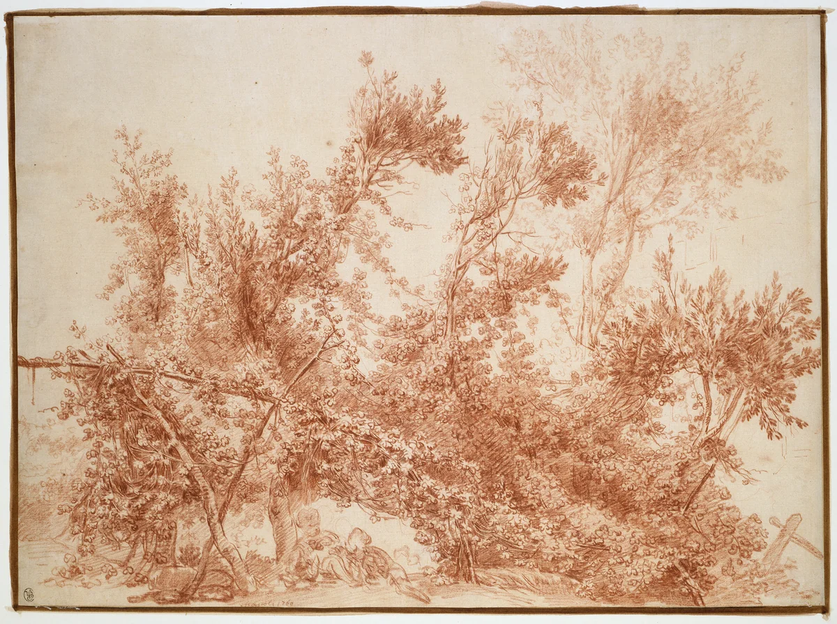 Arbor with Two Children (Le Nid d'Armour) by Jean Honoré Fragonard, drawing, 1760-1806