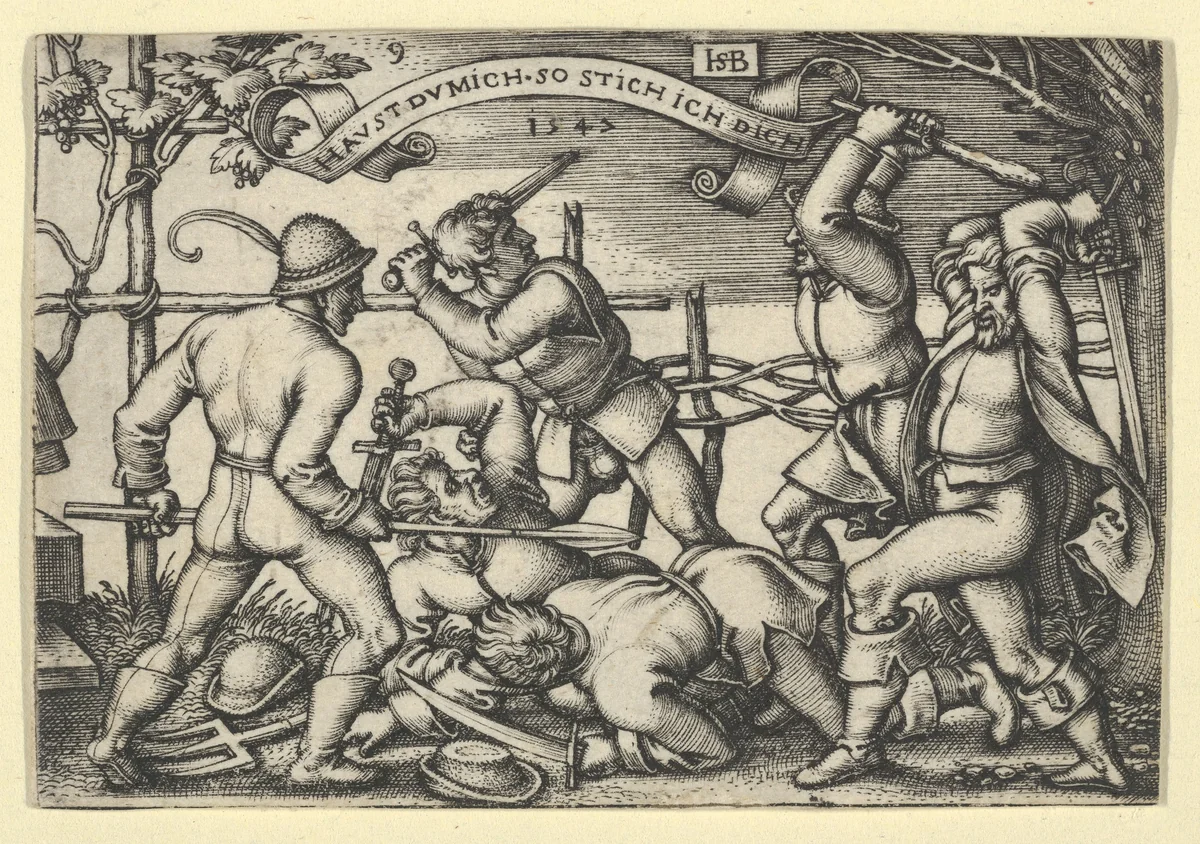 Peasants' Brawl from "The Peasants' Feast" or "The Twelve Months" by Sebald Beham, print, 1547