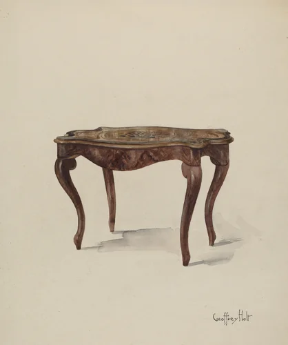 Marquetry Table, Showing Style by Geoffrey Holt, index of american design, 1937
