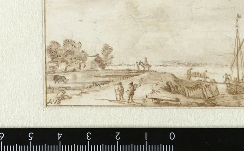 Gezicht op een dijk by Allaert van Everdingen, drawing, 1631-1675