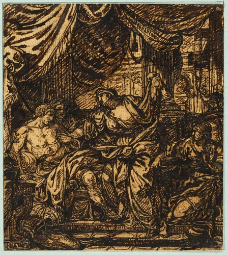 Antiochus I and Stratonice (recto), and Seated Woman (verso) by Gabriel François Doyen, drawing, 1775-1808