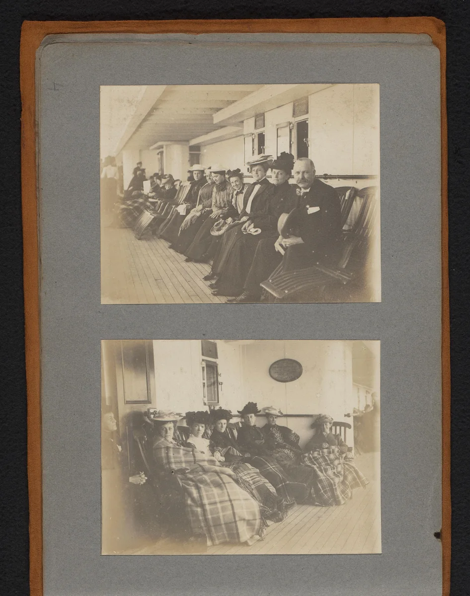 Passagiers zittend op het dek van stoomschip "The Zeeland" by Jan van der Mey, book, 1902