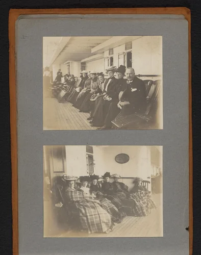 Passagiers zittend op het dek van stoomschip "The Zeeland" by Jan van der Mey, book, 1902