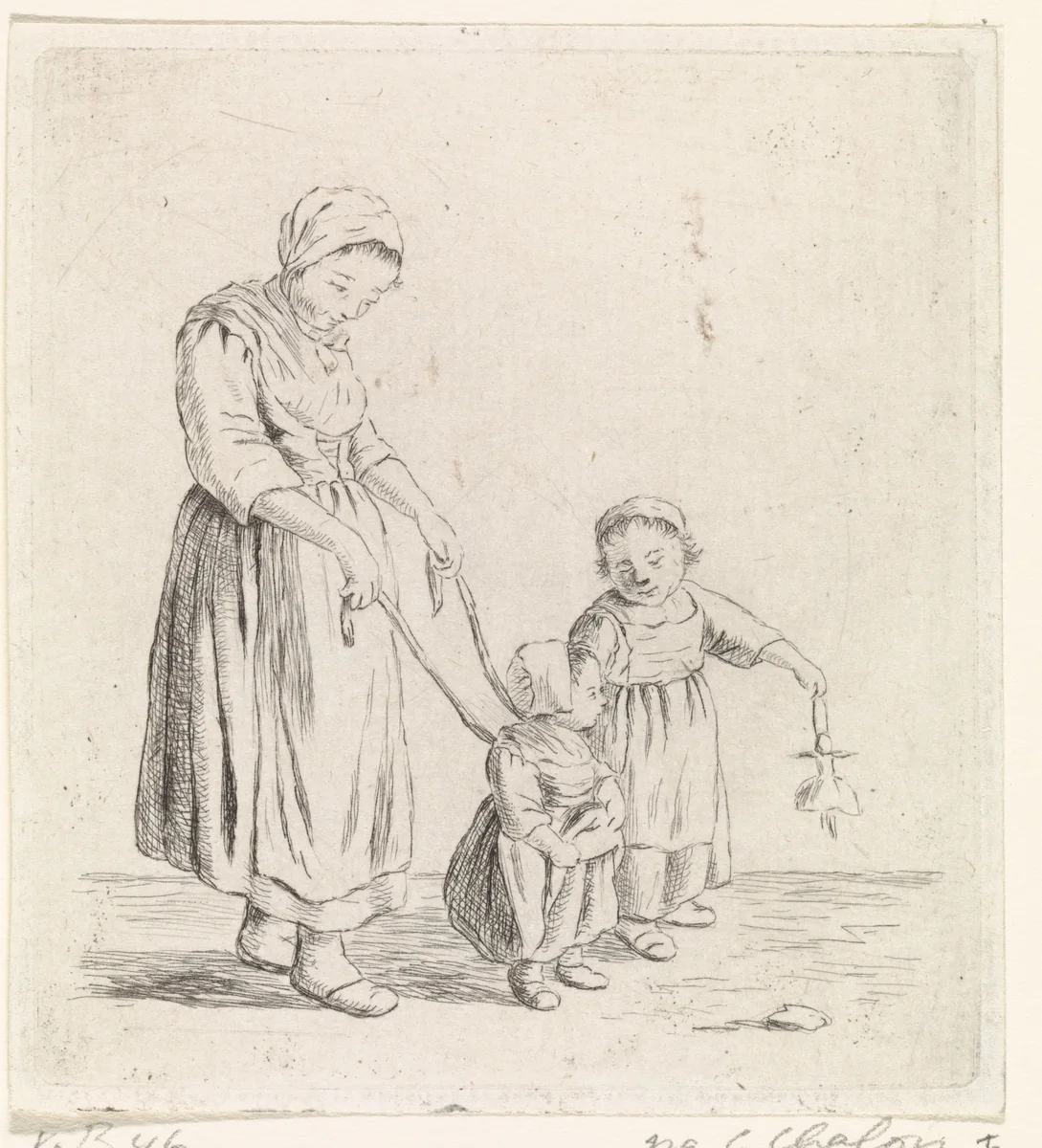 Vrouw met kind aan leiband by Johannes Christiaan Janson, print, 1778-1823