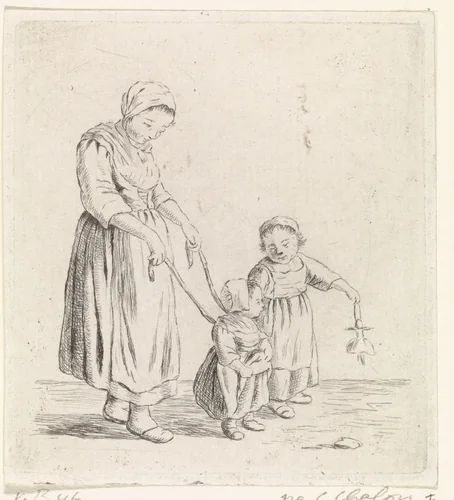 Vrouw met kind aan leiband by Johannes Christiaan Janson, print, 1778-1823