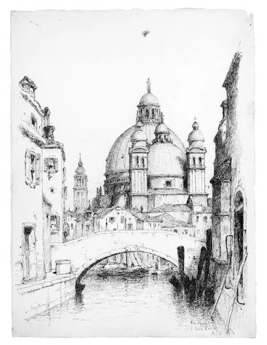 Rio Santa Croce e Santa Maria della Salute, Venice by Andrew Fisher Bunner, artwork, 1883