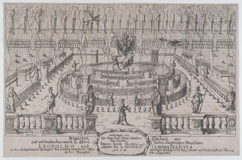 Fireworks display, Nuremberg, 1659 by anonymous, print, 1673