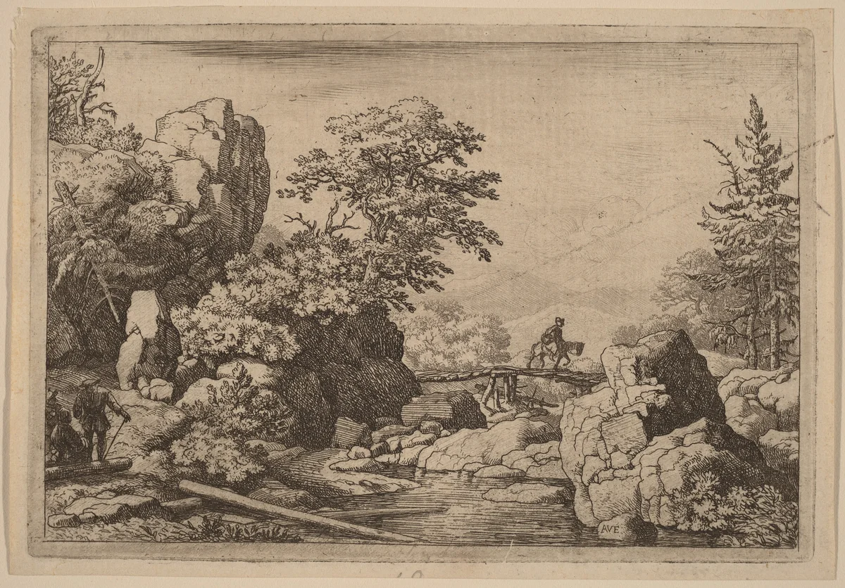 Horseman on a Bridge by Allart van Everdingen, print, 1645-1656