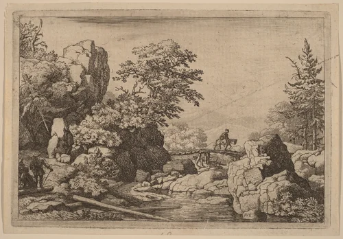Horseman on a Bridge by Allart van Everdingen, print, 1645-1656