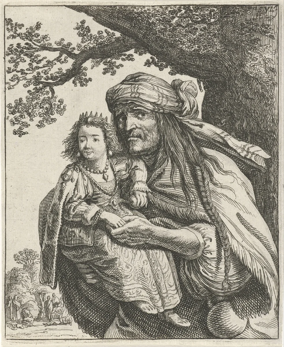 Roma vrouw Majombe met Konstance by Pieter Nolpe, print, 1643