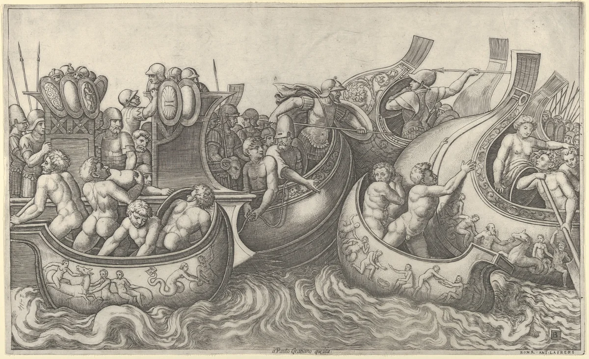 Naval Battle, from "Speculum Romanae Magnificentiae" by Master of the Die, print, 1525-1560