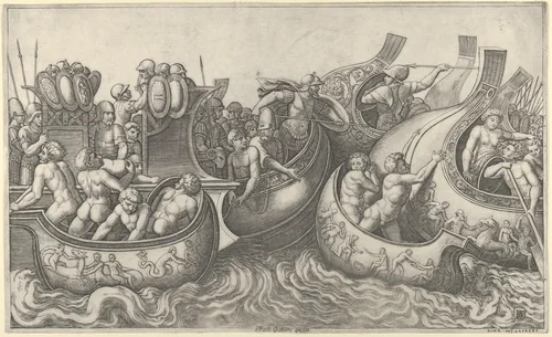 Naval Battle, from "Speculum Romanae Magnificentiae" by Master of the Die, print, 1525-1560