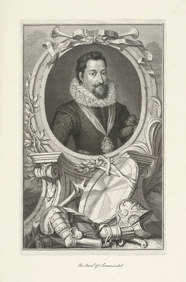 Portret van Robert Carr, 1e graaf van Somerset by Jacob Houbraken, print, 1747-1749