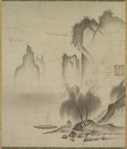Figure Mooring a Boat by Kannan, painting, 1525-1573