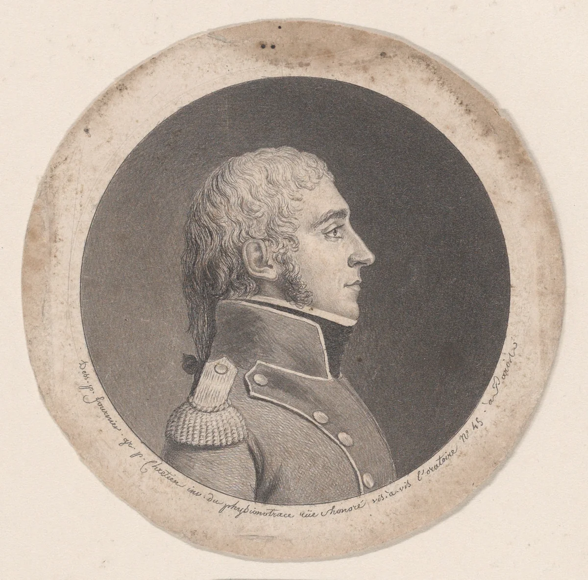Portrait of a man to right by Gilles Louis Chrétien, print, 1786-1811