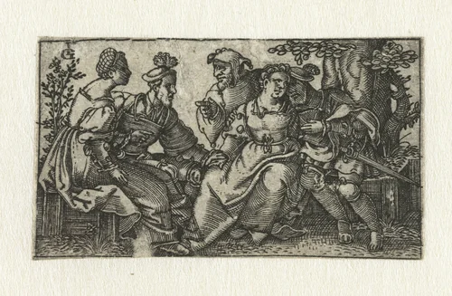 Twee liefdesparen met een nar by Unknown, print, 1530-1540