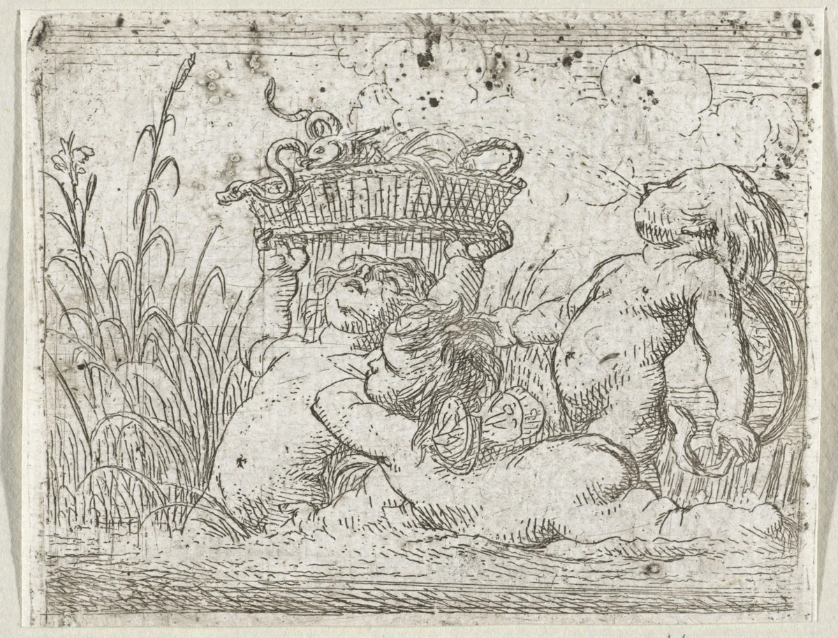 Drie putti in het water by Cornelis Schut, print, 1618-1655
