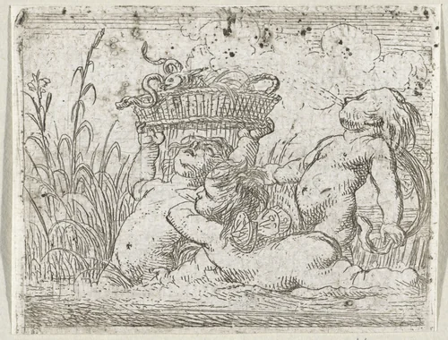 Drie putti in het water by Cornelis Schut, print, 1618-1655