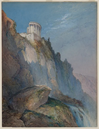 The Temple of Vesta and the Falls at Tivoli by William Callow, drawing, 1859