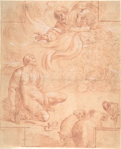 God Appearing to Moses by Pierre Brebiette, drawing, 1627-1637