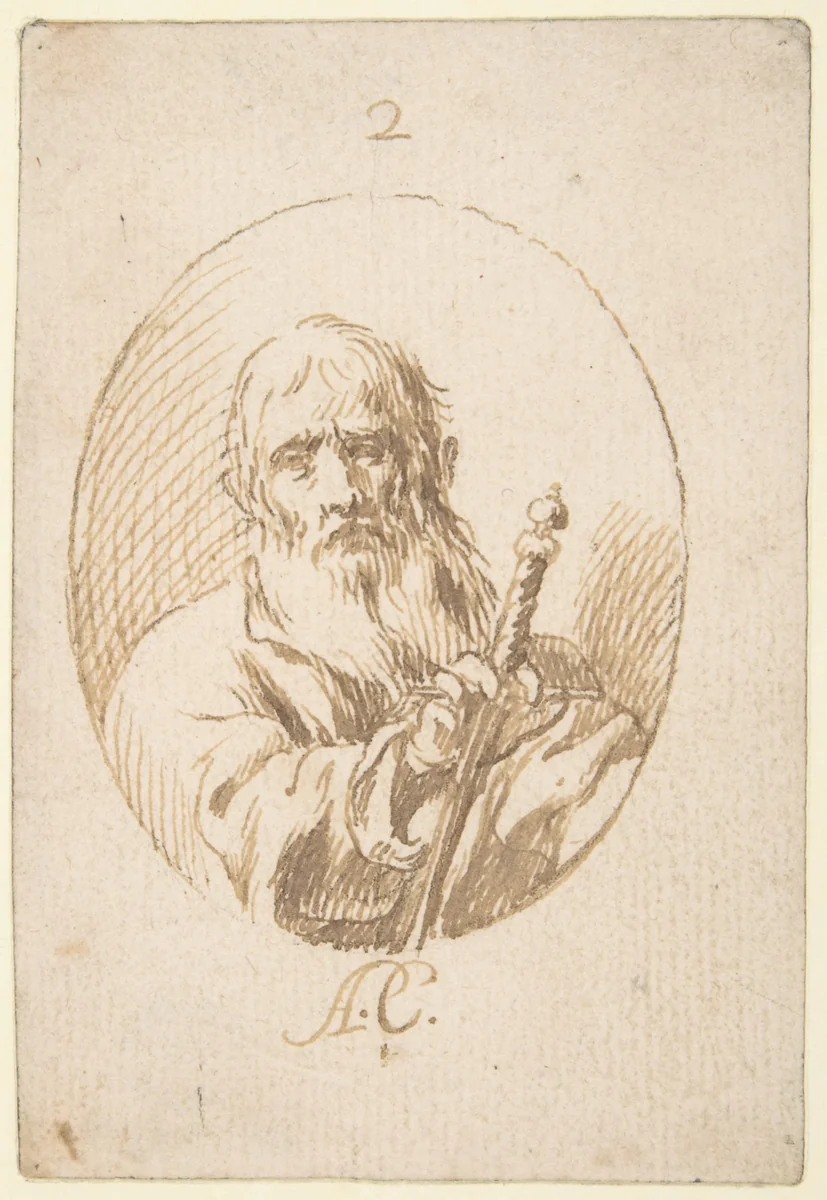 Half-length Figure of St Paul in an Oval by Antonio del Castillo y Saavedra, drawing, 1616-1668