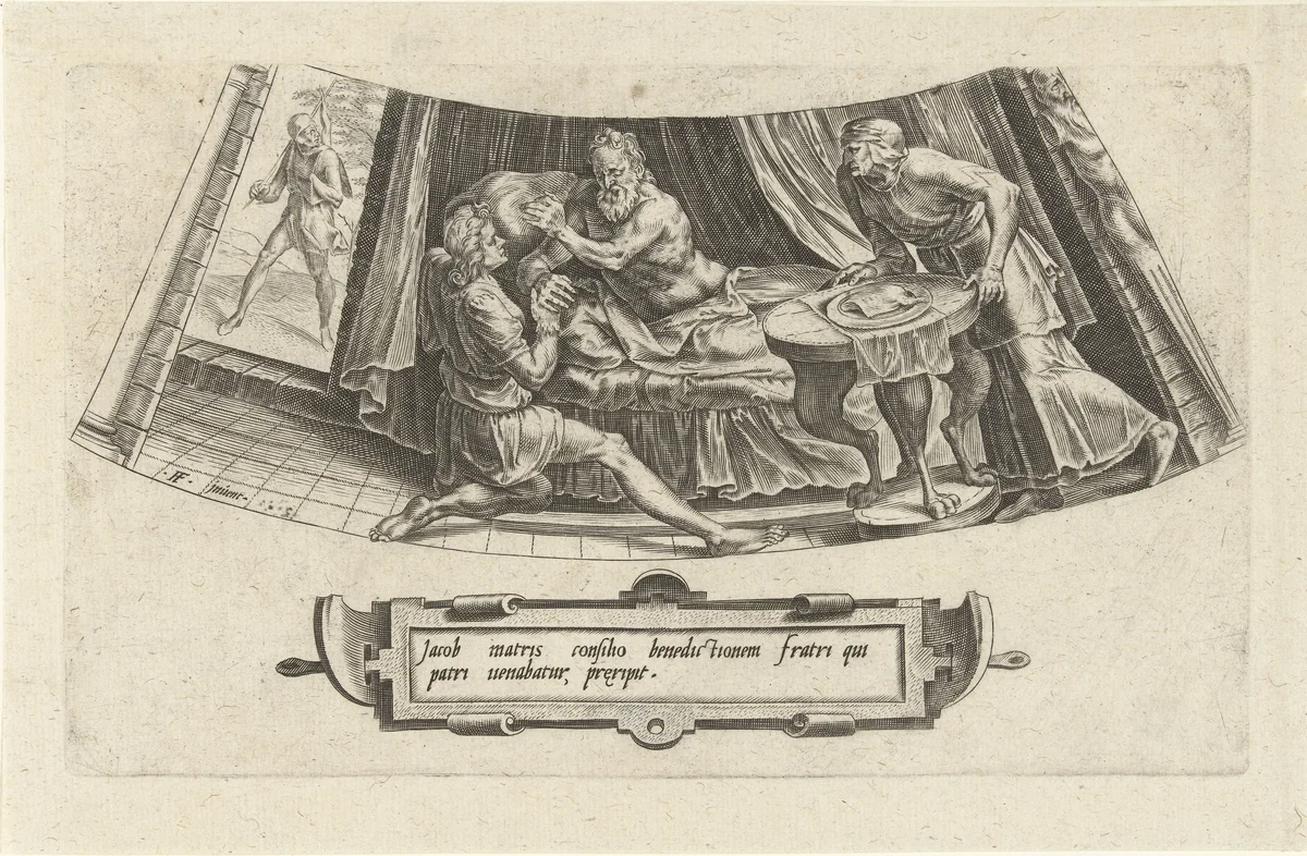 Jakob krijgt de vaderlijke zegen van Isaak by Cornelis Cort, print, 1563-1601