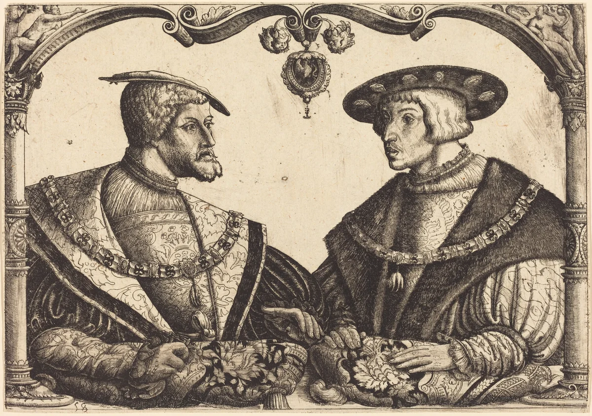Emperors Charles V and Ferdinand I by Christoph Bockstorfer; David Funck, print, 1526-1536
