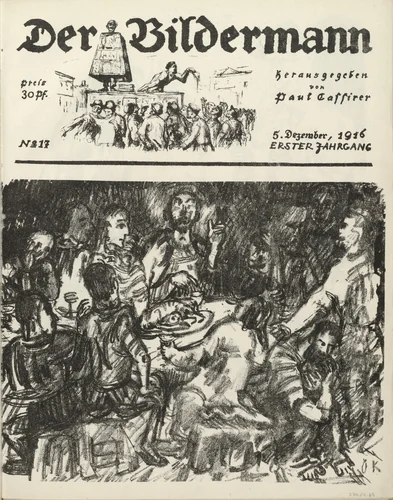 The Last Supper (Das Abendmahl) (front cover, folio 34) from the periodical Der Bildermann, vol. 1, no. 17 (Dec 1916) by Oskar Kokoschka, periodical, 1916