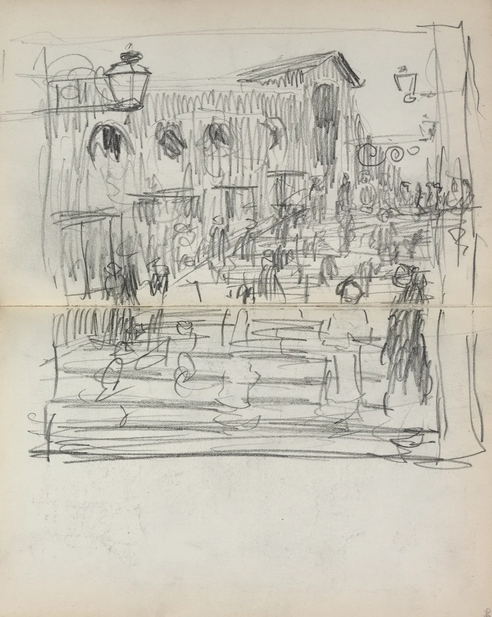 Italian Sketchbook: Bridge with Figures (page 93 & 94) by Maurice Prendergast, book, 1898-1899