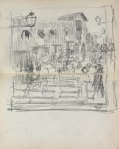 Italian Sketchbook: Bridge with Figures (page 93 & 94) by Maurice Prendergast, book, 1898-1899