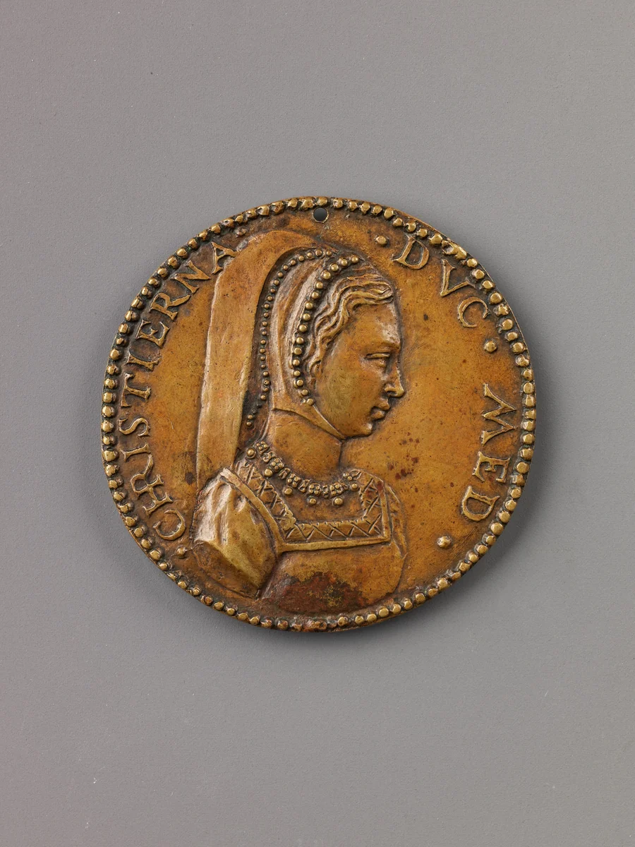 Portrait medal of Christine of Denmark by Jacopo Nizolla, metalwork, 1530-1536