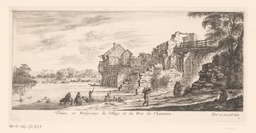 Gezicht op de brug van Charenton by Claude Goyrand, print, 1630-1661