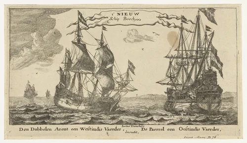De schepen De Parel en De Dubbele Arend by anonymous, print, 1652-1701