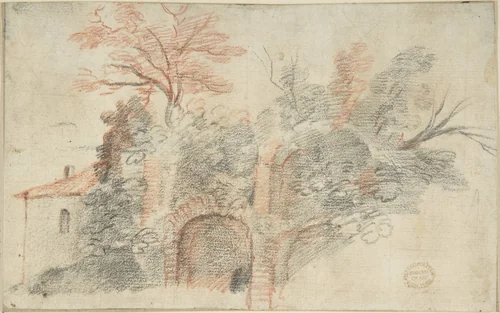 Ruins and Trees by anonymous, drawing, 1600-1700
