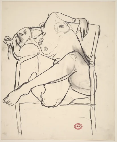 Untitled [seated female nude slouching over chair arm] by Richard Diebenkorn, drawing, 1955-1967