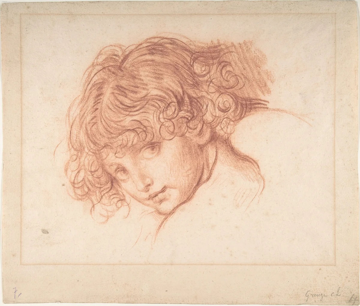 Girl's Head by Jean-Baptiste Greuze, drawing, 1740-1805