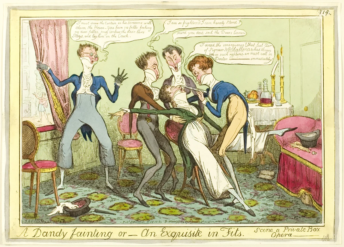 A Dandy Fainting by Isaac Robert Cruikshank, print, 1818