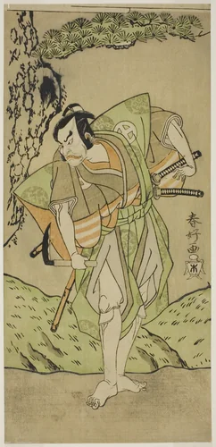 The Actor Otani Hiroemon III as Osada no Zenjo Kagemune in the Play Izu-goyomi Shibai no Ganjitsu (First Performance Day of the Izu Calendar), Performed at the Morita Theater from the First Day of the Eleventh Month, 1772 by Katsukawa Shunko, print, 1767-1777