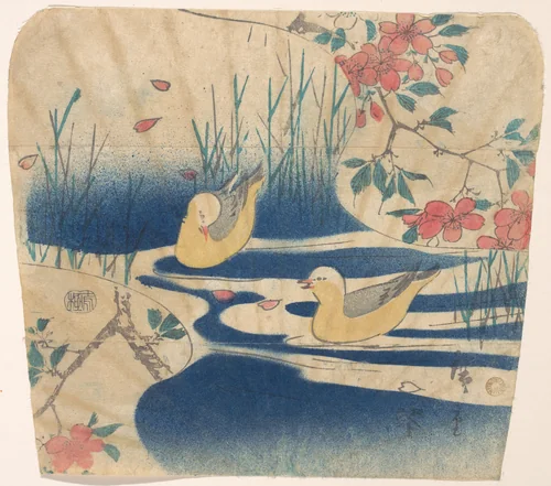 Hooded Gulls and Cherry Blossoms by Utagawa Hiroshige (歌川広重), print, 1850-1862