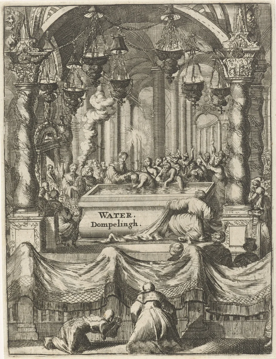 Doopplechtigheid in een Russische kerk by Jan Luyken, print, 1681