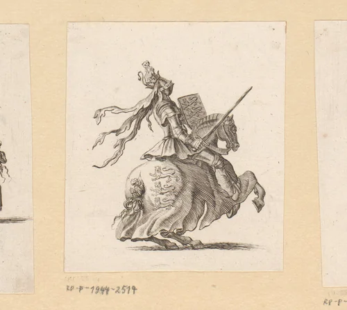 Ridder te paard in wapenuitrusting by anonymous, print, 1647-1714