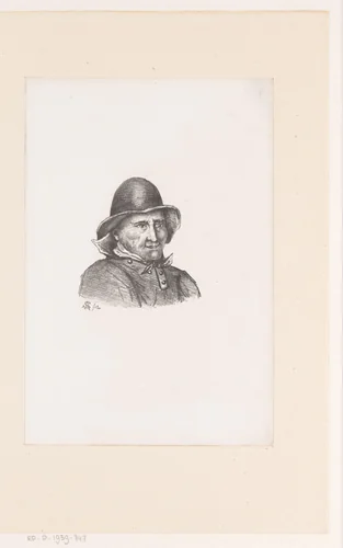 Man met hoed en zakdoek rond zijn nek by Jeremias Adriaan Adolf Schill, print, 1864-1902