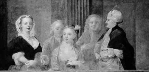 Fashionable Figures, with a Man in Turkish Costume by Artist Unknown, painting, 1733-1735