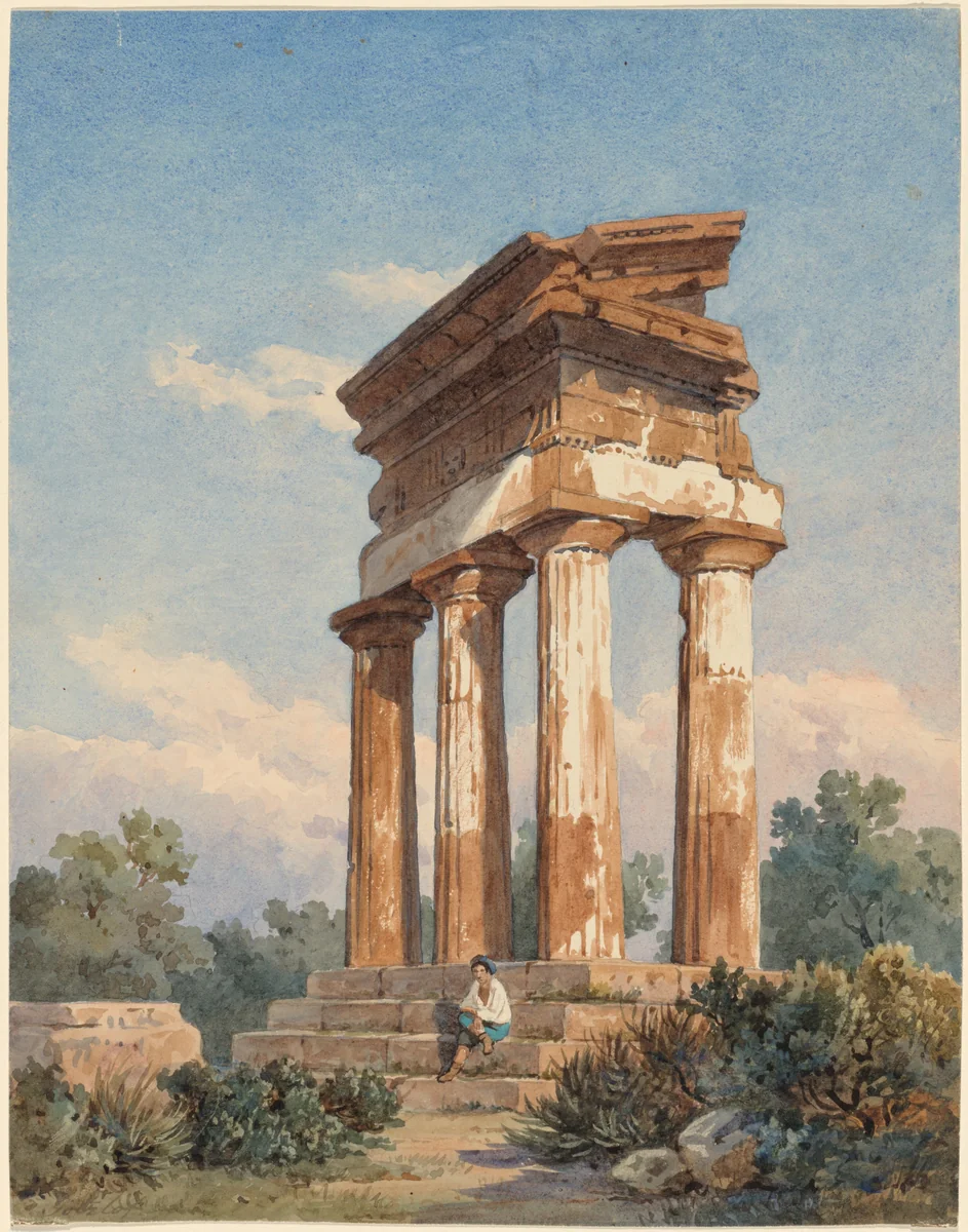 A Temple Ruin in Agrigento by Carl Wilhelm Götzloff, drawing, 1820-1830