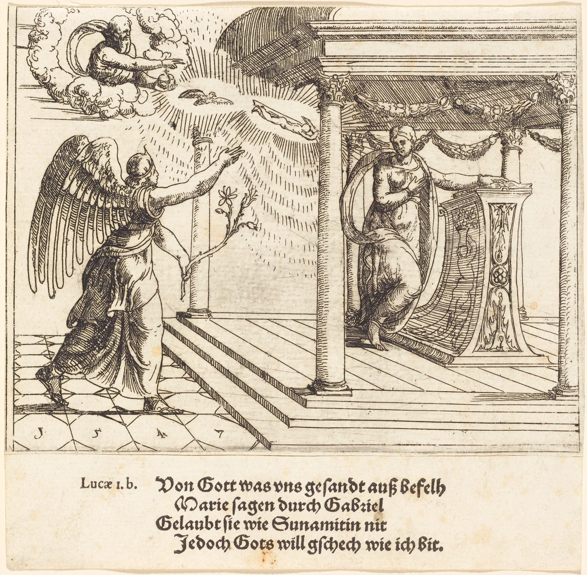 The Annunciation by Augustin Hirschvogel, print, 1547